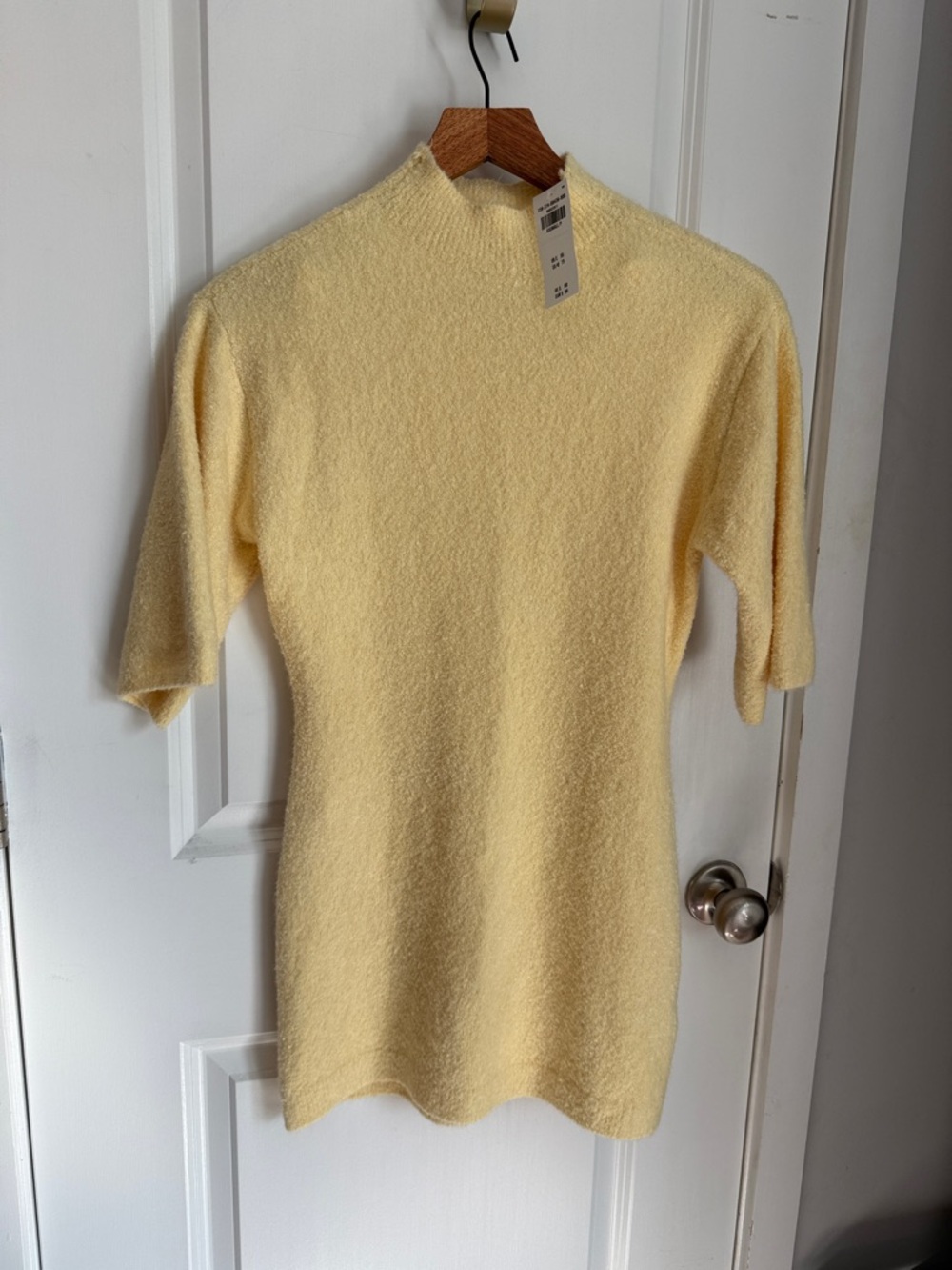 Abercrombie & Fitch Pale Yellow Short-Sleeve Boucle Mini Sweater Dress XXSP
